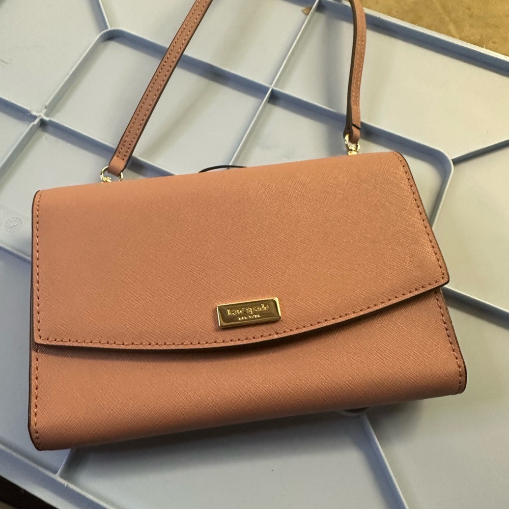 Kate Spade New York Saffiano Leather Crossbody Wallet Bag Dusty Rose‎ Pink Gold